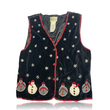 Christmas Snowman Vest // Velvet Front Satin Back // Christmas Sweater Party Holiday Sweater/ Size Small 
