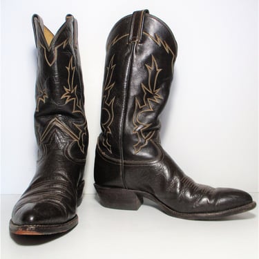 Vintage Tony Lama Gold Label Cowboy Boots, size 9 1/2D Men, brown exotic caribou leather 