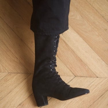 Anne Thomas Pavlova Long Laces Boots - Velours Black