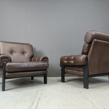 Pair of leather armchairs made in Denmark, 1960s - vintage leather amrchair - pair of armchairs 