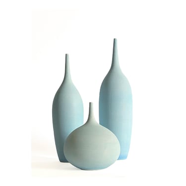 SHIPS NOW- Seconds Sale- 3 Stoneware Ceramic Bottle Vases in Ice Blue Matte by Sara Paloma 