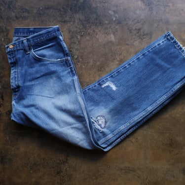 Distressed DENIM / Vintage Jean's Length 36 x 30 / Medium Wash Distressed Patchwork Denim / Men's Women's 