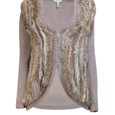 Joie - Brown Knit Cardigan w/ Rabbit Fur Front Sz XS