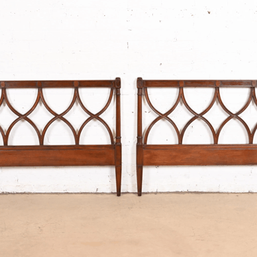 Edward Wormley for Dunbar Mid-Century French Regency Louis XVI Carved Mahogany Twin Size Headboards, Pair