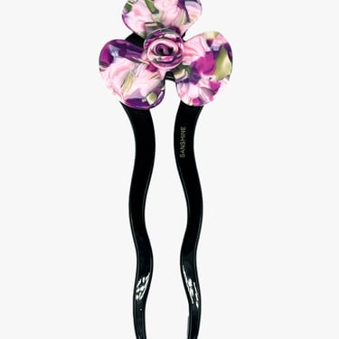 Spring Flower Chignon Hair Pin- Green & Purple