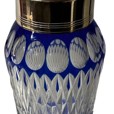 Cocktail Shaker Martini Etched Carved Blue Glass Shaker