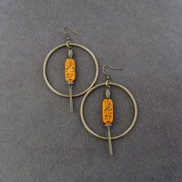 Egyptian African hoop earrings, hieroglyphic earrings, Afrocentric earrings, mythology 
