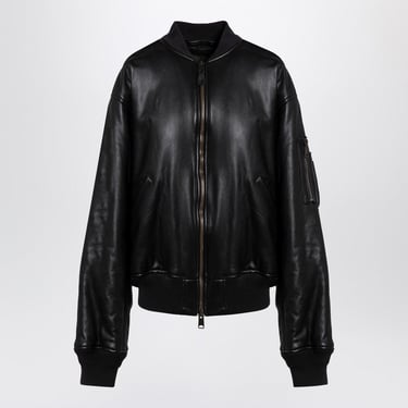 Balenciaga Black Leather Bomber Jacket Women