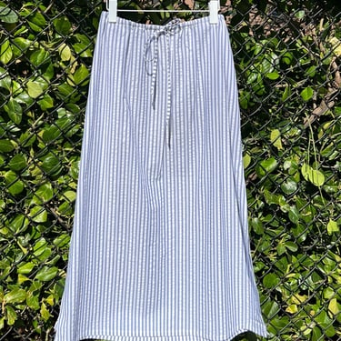 Elastic drawstring slit skirt, navy stripe