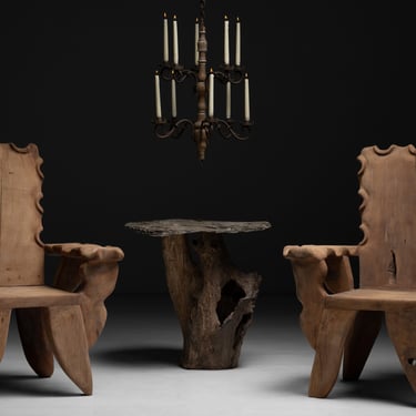 Candelabra Chandelier / Primitive Wooden Armchairs