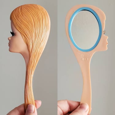 1970s Dawn Doll Hand Mirror - 70s Cameo Mirror - Vintage Accessories 