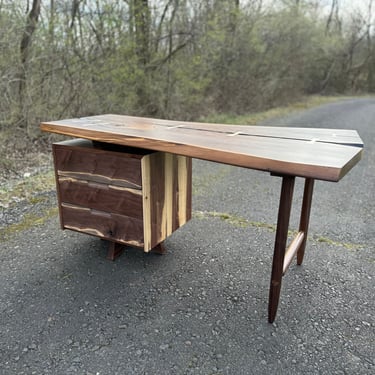 George Nakashima Inspired Desk , Live Edge Desk , Mid Century Modern Desk , Hand Made Desk 