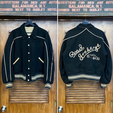 Vintage 1950’s Original “Road Jockeys’ Wool Embroidered Rockabilly Car Club Hot Rod Jacket, 50’s Vintage Clothing 