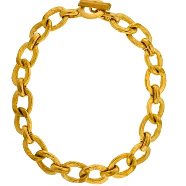 Pierre Cardin Vintage 1980s Artisanal Brushed Gold Chunky Oval Link Chain Necklace