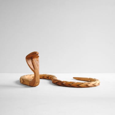 Vintage Articulating Wood Snake, Jointed Hinged Handmade Cobra Snake 