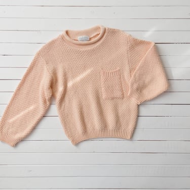 peach chunky sweater | 80s 90s vintage pastel cottagecore academia knit oversized cropped sweater 