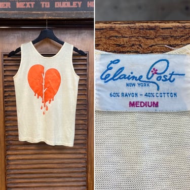 Vintage 1960’s “Elaine Post” Broken Heart Original Durene Jersey Glam Mod Tank Top, 60’s Vintage Clothing 