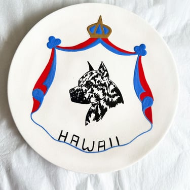 Big Island Pit Bull Club Vintage CERAMIC PLATE DOGS Hawaii Hawaiian Collectors Item 1980's Mokihana 