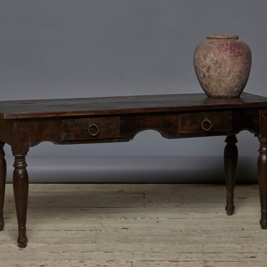 Two Drawer Dutch Colonial Teak Low Table with Delicately Turned Legs