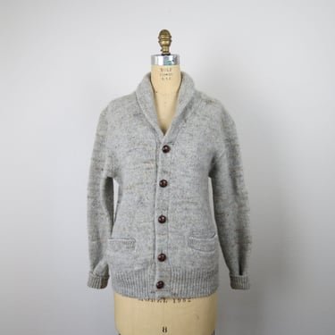 Vintage 1970s LL Bean marled wool shawl collar cardigan sweater, size small, medium 