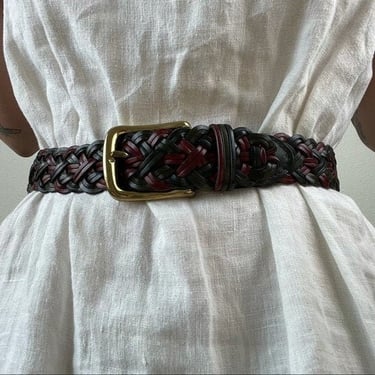 Vintage leather braided rope solid brass belt 
