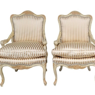 Pair Bergere Louis XV Painted Wood Chairs 