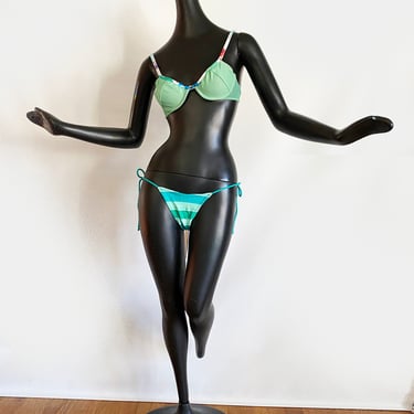 11) Rosa Chá Vintage 90s Brazilian Bikini Sexy Swimsuit | Green Underwire Top + String Bottom | NOS New Old Stock Deadstock Made in Brazil 