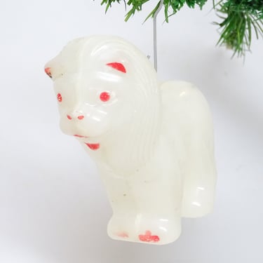 Vintage 1950's Carnival Toy Co Plastic Lion Christmas Ornament,  Retro Glow in Dark Animal, Mid Century 
