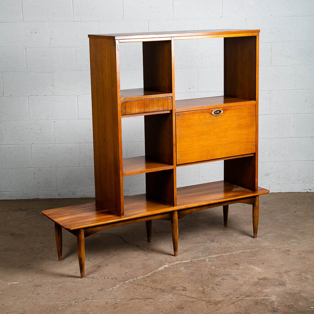 Mid Century Modern Room Divider Wall Unit Desk Walnut
