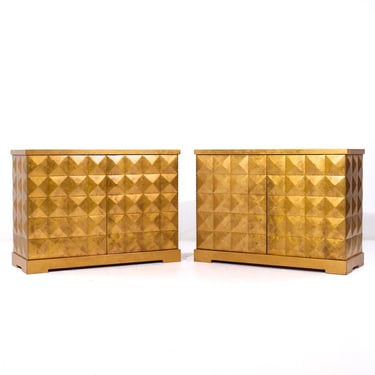 Barbara Barry for Baker Mid Century Gold Leaf Cabinet Credenza - Pair 