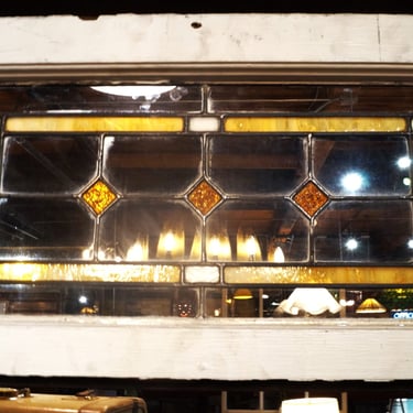 Small Diamond Amber Inlay Stained Glass Window