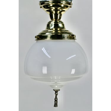 Schoolhouse globe with polished brass fixture and tassel finial #2065 