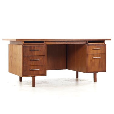 Jens Risom Style BL Marble Mid Century Walnut Executive Desk - mcm 