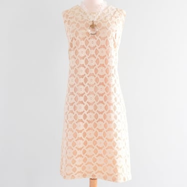 Darling 1960's Blush Pink &amp; Ivory Lace Shift Dress / Sz Large