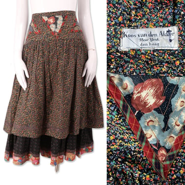 70s KOOS Van Den AKKER patchwork prairie skirt S / vintage 1970s 80s appliqué cottage core full skirt designer 6 