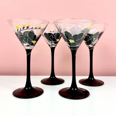 Set of 4 Floral Printed Martini Glasses 