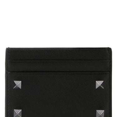 Valentino Garavani Men Black Leather Rockstud Card Holder