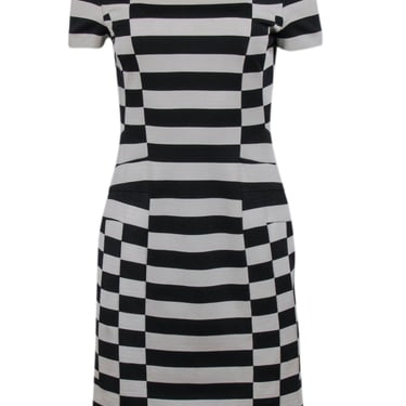 Diane von Furstenberg - Black & Beige Striped V-Back Sheath Dress Sz 6
