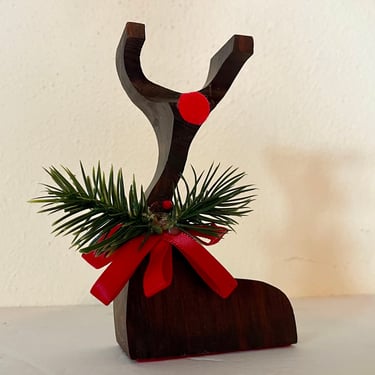 Vintage 1960s Mid Century Danish Modern Carved Wood Deer Christmas Reindeer Sculpture 