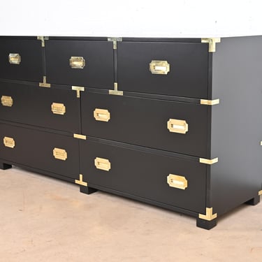 Michael Taylor for Baker Furniture Hollywood Regency Black Lacquered Campaign Dresser, Newly Refinished
