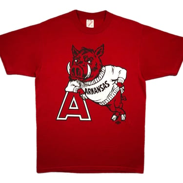 Vintage 90s University of Arkansas Razorbacks Made in USA Big Logo Graphic T-Shirt Size Medium/Large 