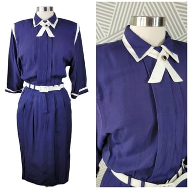 Vintage 80/90s Sailor Dress Size 4/6 Navy Blue Button Up Belted suit Womens 