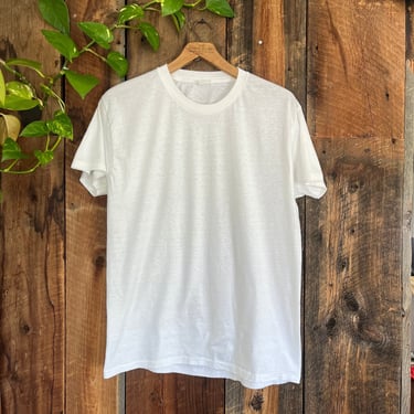 Vintage 70s Blank White T shirt Jockey Power Knit Buttery Soft Size L 