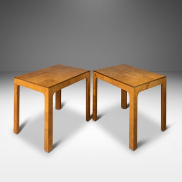 Set of Two (2) Substantial Hollywood Regency / Bohemian End / Side Tables in Burlwood by Henredon, USA, c. 1970's 