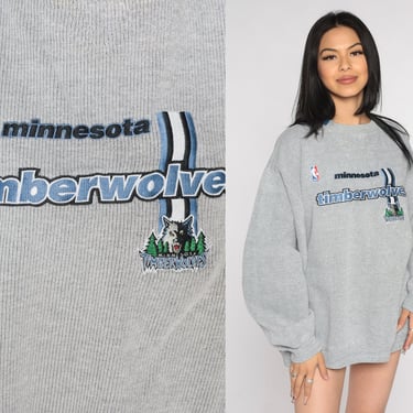 Timberwolves Sweatshirt Y2k Minnesota Basketball Shirt Retro Ribbed NBA Sweatshirt Graphic MN Sports Pullover Grey Vintage 00s Mens 2xl xxl 