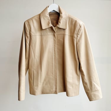 Camel Boxy Leather Jacket