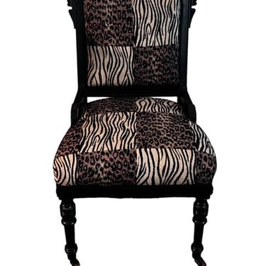 Antique Zebra Leopard Print Fringe Edge Parlor Chair GW245-05