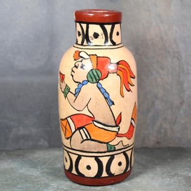 Vintage Mayan or Aztec Style Clay Vase | Vintage South American Souvenir Vase | Bixley Shop 