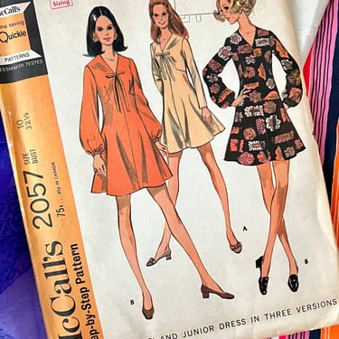 Vintage Sewing Pattern, Mini Dress,Skater Skirt, V-Neck, Factory Folded, Complete Instructions, McCalls 2057 