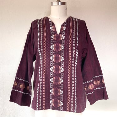 1970s Burgundy Guatemalan woven cotton shirt 